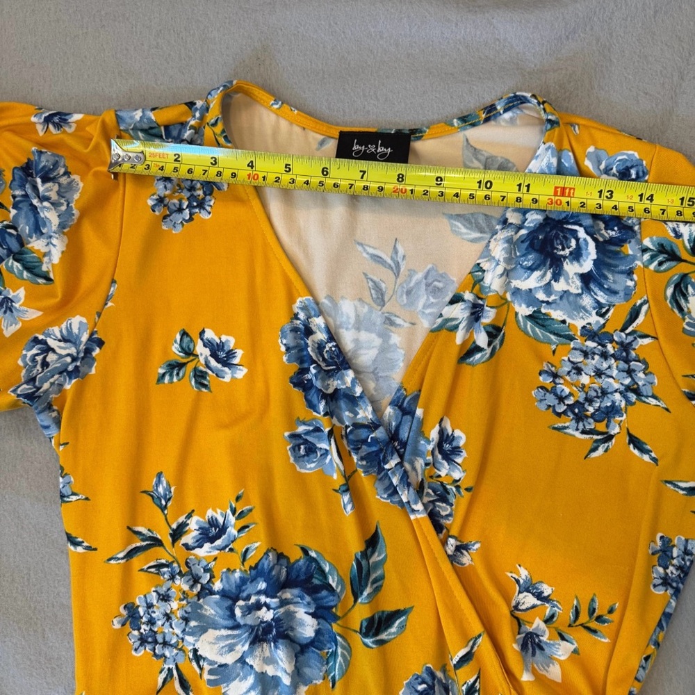 by & by | Mustard Yellow Blue Floral Wrap Maxi Dress | High-Low Hem | Size XL - Picture 5 of 10
